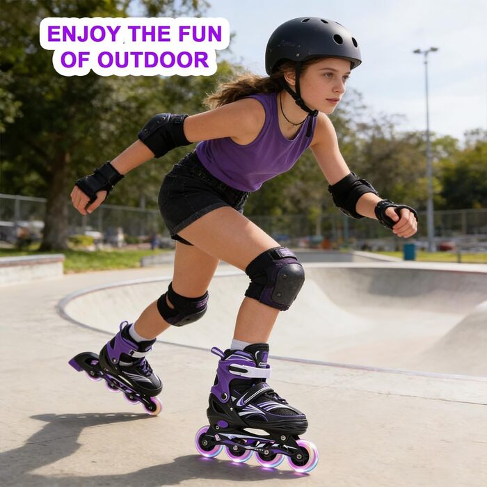 Дитячі ролики ERAN з регулюванням розміру. Роликові ковзани, регульовані на 4 розміри для дівчаток/хлопчиків/дітей, для використання в приміщенні та на вулиці, фіолетовий колір