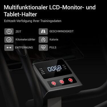 Еліптичний тренажер CURSOR для дому з 16 рівнями опору, тихий магнітний еліпс, довжина кроку 40 см, датчики пульсу, LCD-дисплей, вантажопідйомність 159 кг (Червоний-70)