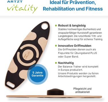 Балансувальна дошка ARTZT vitality Wobblesmart, регульована, для реабілітації, профілактики та тренувань, 75x25 см