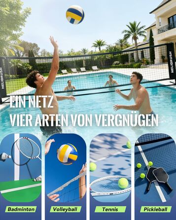 Мережа для бадмінтону та волейболу, регульована висота 3/4/5м, сталевий каркас, HDPE, для саду, пляжу, басейну, дітей та дорослих, 500 см, чорна