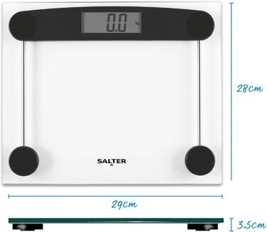 Електронна вага Salter 9208 BK3R для ванної з гартованого скла, цифрова персональна вага, дисплей з великими цифрами, точність 50 г, гарантія 15 років, розмір 300x250 мм