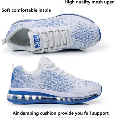 Кросівки для бігу Azooken для чоловіків та жінок: спортивні, для джогінгу, тенісу, вуличної бігу, активного відпочинку, фітнесу, трейлраннінгу. Розміри 36-47, білий та синій колір.