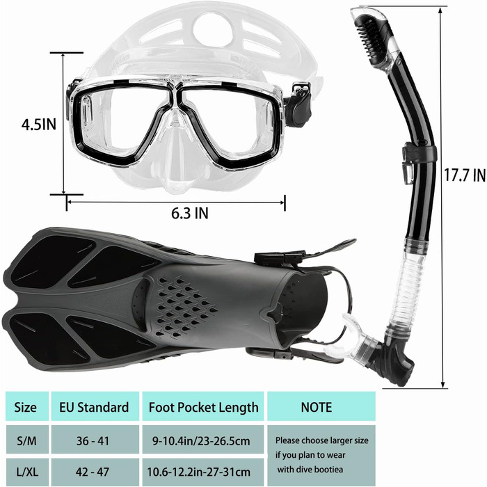 Набір для снорклінгу для дорослих з ластами, маскою та сухим трубкою, сумка в комплекті