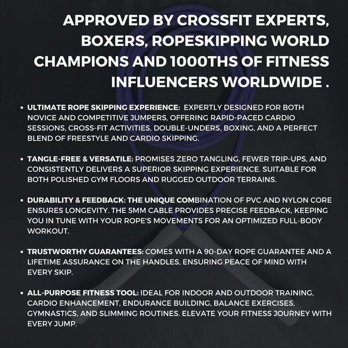 Скакалка Elevate Speed Rope MAX, професійна, з міцного ПВХ з нейлоновим сердечником, 5 мм, довжина до 3 м, посилені ручки