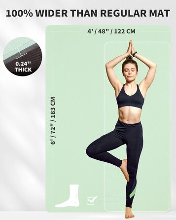 Килимок для йоги CAMBIVO XXL 183x122 см, товщина 6/8/10/12 мм, неслизький, TPE, для фітнесу, пілатесу, гімнастики, з рушником (183*122*0.6 см, м'ятний)