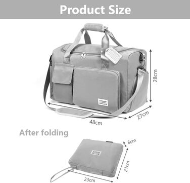 Складана дорожня сумка Flintronic 36L, водонепроникна спортивна сумка для подорожей, велика сумка для чоловіків і жінок, з біркою для багажу, сіра
