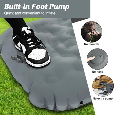 Ізомат FTSMTK самонадувна з помпою, 12 см товщина, для кемпінгу, ультралегка, компактна, надувна, спальний килимок для відпочинку на природі сірого кольору