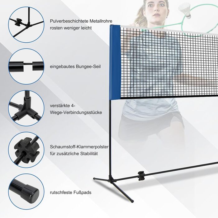 Сітка для бадмінтону GOPLUS зі стійкою, регульована по висоті 89-155 см, з сумкою та 2 воланами, для бадмінтону, тенісу, волейболу, для залу та вулиці, 420 см