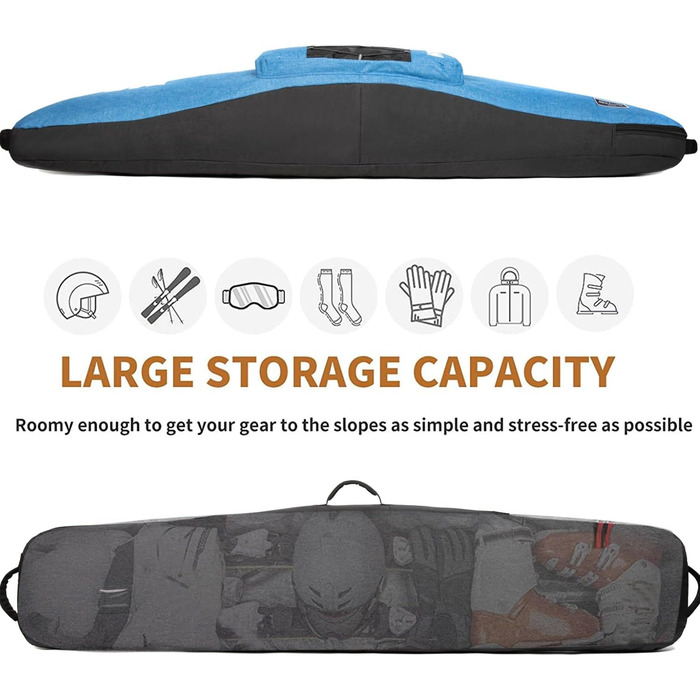 Чохол для сноуборду MERALIAN для подорожей літаком, 165 см, чорний/синій. Зберігає сноуборд, черевики, одяг, шолом та спорядження.