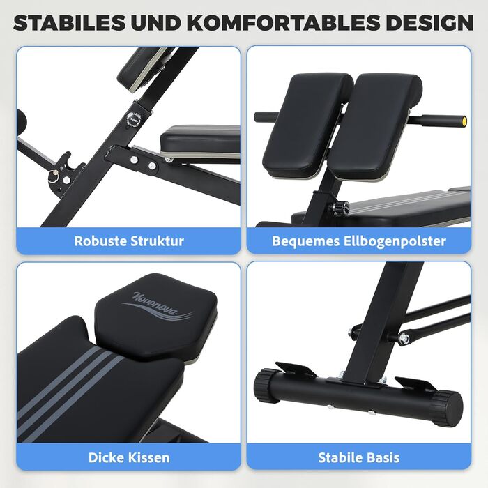 Тренажер для дому Hantelbank 5514: регульована розкладана лава з бегунком для ніг та подушкою для пречера