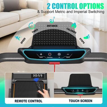 ORISYN Walking Pad - бігова доріжка для дому з регулюванням нахилу 7%, потужність 2.25HP, швидкість 1-12 км/год, 7-шарова поверхня, сірий колір