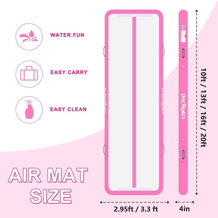Надувний гімнастичний мат для тамблінгу та акробатики з електричним насосом, рожевий (2*1*0.1м)