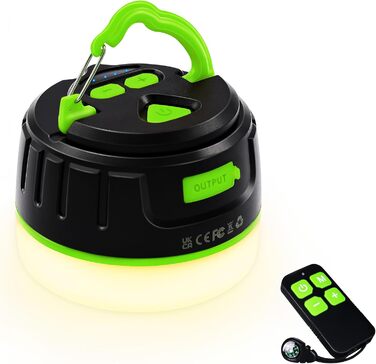 Ліхтар кемпінговий акумуляторний Lanktoo з пульт дистанційного керування та Powerbank, USB-C, 300 годин роботи, 5 режимів, водонепроникний, з магнітним основанням, для риболовлі, надзвичайних ситуацій (чорний + зелений)
