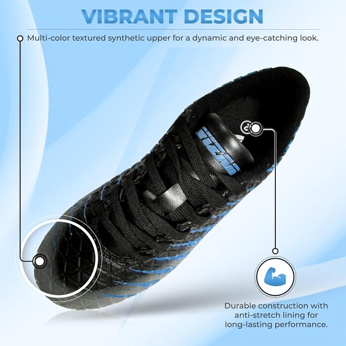 Дитячі футбольні бутси Vizari FG | Бутси для футболу для хлопчиків та дівчаток | Outdoor Soccer Cleats | Біло-чорно-срібні (38 EU)