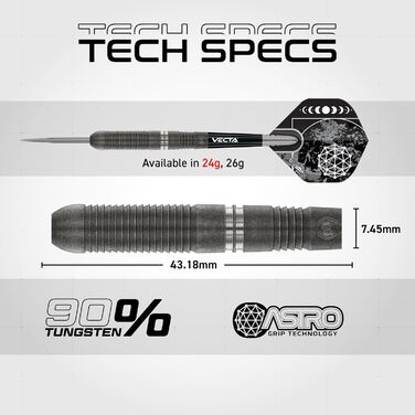 Дартс WINMAU Callisto 90% вольфрам, професійний набір з сталевим наконечником, 3 комплектації, ваги 22-26 г, з крилами та держателями