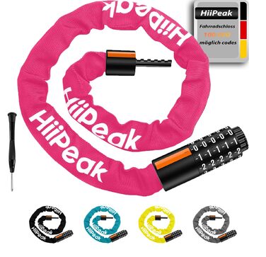 Захист від крадіжки велосипеда HiiPeak: надійне кільце-замок з кодовим замком, 94 см, 7 мм, рожевий