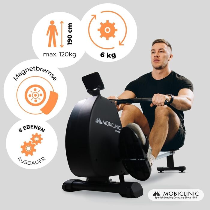 Гребний тренажер Mobiclinic RowFit, магнітний, 8 рівнів, безшумний, LCD, для дому, до 120 кг