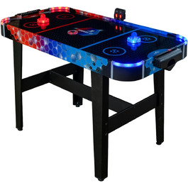 Airhockey стіл Aurora-XT від Carromco – великий стіл для аір-хокею з LED підсвіткою для дітей та дорослих від 7 років, 131x62x79 см, з LED шайбами та пушером, блок живлення