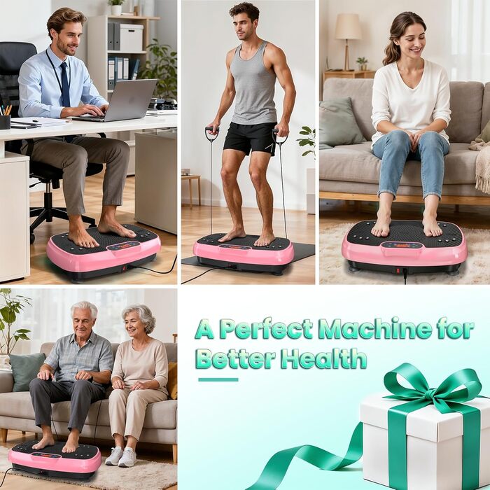 Віброплатформа для фітнесу з подвійними моторами, 160 кг, рожева. Для схуднення, тренування всього тіла та нарощування м'язів.