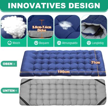 Розкладне ліжко-крісло для кемпінгу з матрацом, блакитне. Максимальне навантаження, бічна кишеня, для відпочинку на природі та вдома
