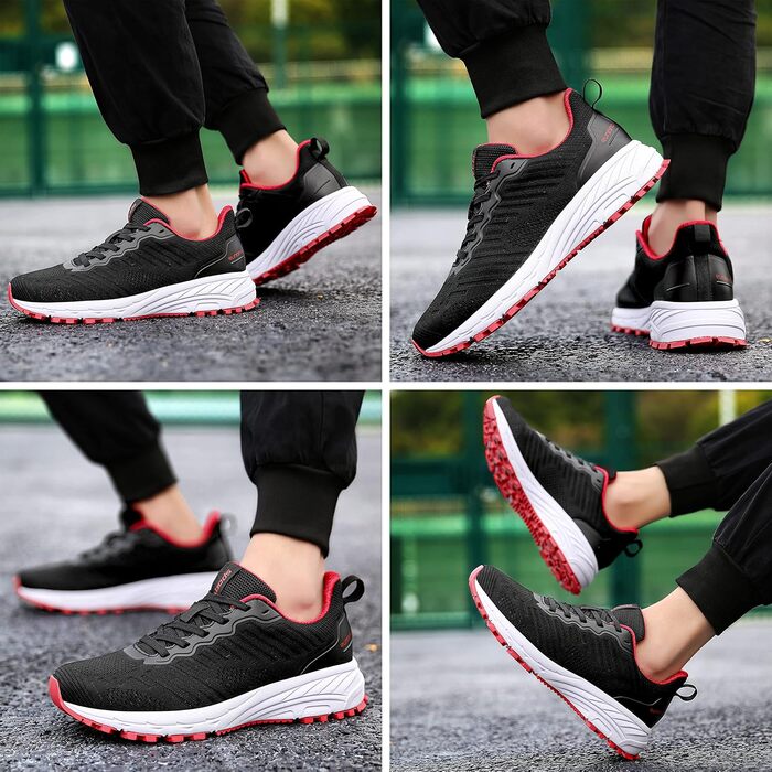 Кросівки для бігу та занять спортом Frysen: чоловічі та жіночі, легкі, дихаючі, чорно-червоні (36 EU)