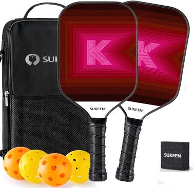 Набір ракет для піклболу Sukeen: 2 ракетки з фібергласовою поверхнею, для чоловіків та жінок, рожево-червоний колір