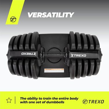 Регульована гантеля TREXO 18-40 кг з заліза, з ергономічною нековзною ручкою, чорна, для фітнесу, налаштування ваги поворотом