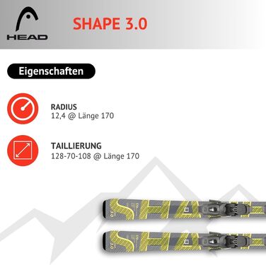 Лижі гірськолижні Head Shape 3.0 Allride Rocker з кріпленнями PR10 GW Promo Gripwalk Z3-10 для досвідчених та хороших лижників, 170 см