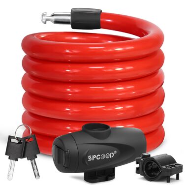 Замок для велосипеда 120см/12мм, високий рівень безпеки, кабельне spiralkabelschloss, 2 ключі, захист від крадіжки для велосипеда, триколісного велосипеда, мотоцикла, скутера (червоний)