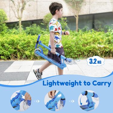 Самокат дитячий TONBUX Roller Kinder 6 років, з підсвіткою, регульованою висотою, складний, для дітей 5-12 років