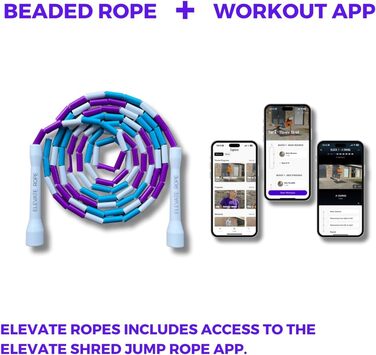 Стрибкове канат Elevate Rope Professionelles Perlen - 3м, регульований, якісні намистини, полісний шнур, для фрістайлу, кардіо та трюків, підходить для всіх рівнів, для використання в приміщенні та на вулиці (білий/бірюзовий/сріблястий)