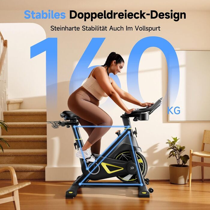 YPOO Велотренажер для дому, тихий велотренажер з регульованим магнітним опором, велотренажер для кардіотренувань з комфортним сидінням, тримачем для планшета, LED-монітором, до 160 кг, чорний