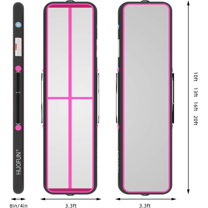 Надувна гімнастична мат для акробатики та кікбоксингу, 3/4/5/6 метрів, 20 см заввишки, чорно-рожева