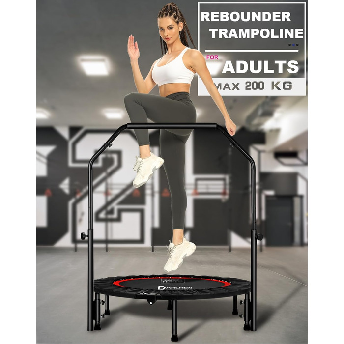 Міні-трамплін DARCHEN для дорослих, 200 кг, 100 см: для тренувань та фітнесу, тиха та безпечна пружина, чорний каркас, червоний
