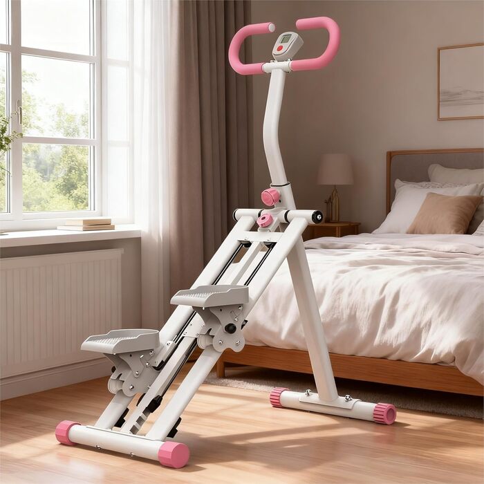 Сходи-степер з регульованим опором для дому – тренажер для кардіотренувань з LCD-дисплеєм та компактним дизайном | Ідеальний для домашнього спортзалу, квартири та офісу (Білий)