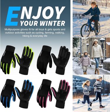 Дитячі рукавички Softshell Зимові водонепроникні рукавички для спорту, їзди на велосипеді та верхової їзди. Теплі рукавички для дівчаток та хлопчиків (M, чорний/синій)