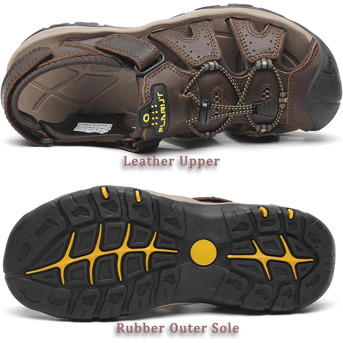 Чоловічі сандалі FLARUT для туризму та пляжу, шкіряні трекінгові, темно-коричневі, 42 EU