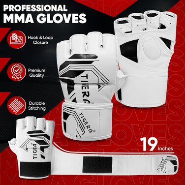 Рукавички для MMA TIGERA: бокс, кікбоксинг, муай-тай, спаринги (S/M, білі)