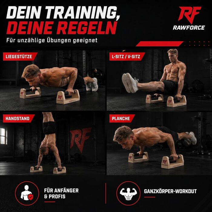 RawForce Паралелети дерев'яні для віджимань та стійки на руках - захист суглобів, нековзні. Обладнання для віджимань та калістеніки