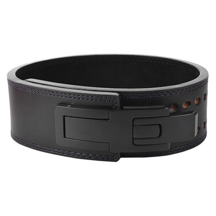 Пояс для важкої атлетики чоловічий зі шкіри ВРХ, самозатягуючийся, для присідань, станової тяги, пауерліфтингу, підтримки колін - чорний, розмір 70-85 см