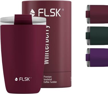 Термокружка FLSK для кави to go, преміум, нержавіюча сталь, 100% герметична, подвійні стінки, зберігає тепло 3 години, переможець German Brand Award, winterberry