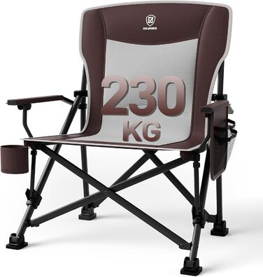 Крісло туристичне складне EVER ADVANCED 230кг, XL, з кишенею та тримачем для напоїв. Ідеальне для кемпінгу, відпочинку на природі, балкону, саду та риболовлі (Червоний)