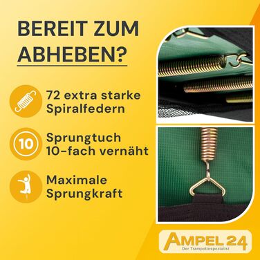 Трамплін Ampel 24 Outdoor Ø 305/366/430 см з сертифікатом GS, для дітей, повний комплект з захисним бордюром та сіткою, преміум-рама з порошковим покриттям чорного кольору