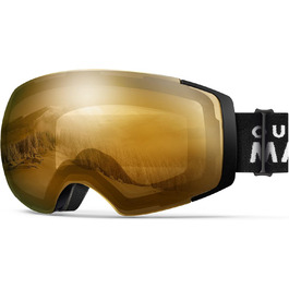 Скі-маска OutdoorMaster PRO унісекс з змінними лінзами. Захист від сонця 100% UV, антитуманна, для носіння з окулярами. Підходить для жінок та чоловіків, хлопчиків та дівчаток. Чорний каркас, помаранчева лінза VLT65%