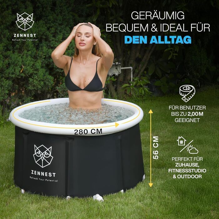 Ейстонне Зеннест - ванна для крижаних процедур 90см, XL, для дому та на відкритому повітрі. 6-шарова ізоляція, німецька інженерія, портативна ванна для дорослих. Електронна книга (Rund-light)