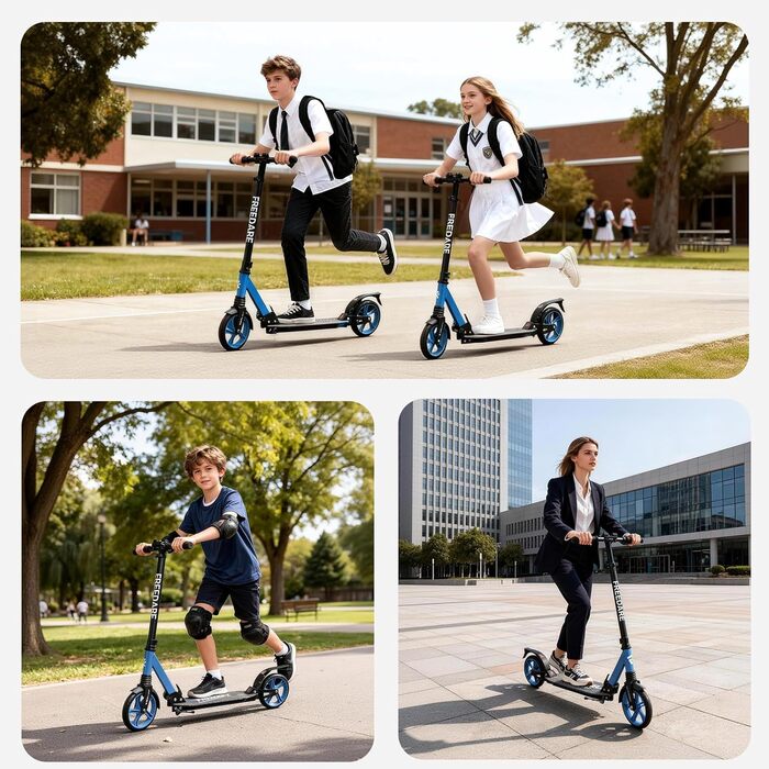 FREEDARE Cityroller: Скутер складний для дітей та дорослих, блакитний, 200 мм колеса, регульована висота, до 100 кг