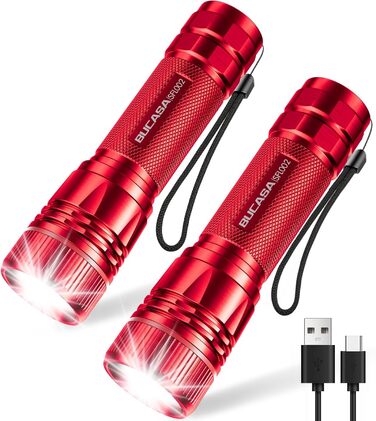 Ліхтарик LED BUCASA, 2000 люмен, 3 режими, збільшується, водонепроникний, для кемпінгу та активного відпочинку (червоний)