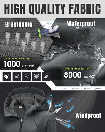 Жіноча куртка Softshell 33,000ft — водонепроникна та вітрозахисна функціональна куртка з капюроном для бігу, їзди на велосипеді та походів, сіра (розмір 50)