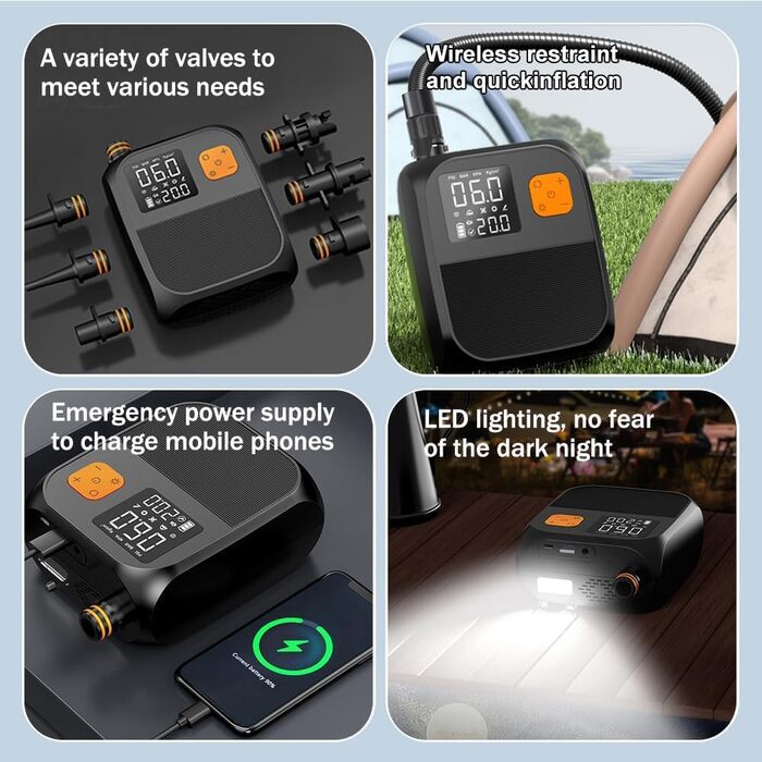 Електричний насос для SUP дошки OBEST з акумулятором 8000mAh, LED ліхтарик, швидка інфляція для SUP, кайтсерфінгу, намету, матрацу, каяка