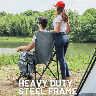 Крісло для кемпінгу Timber Ridge, складне, XXL, 230 кг, широке сидіння 62 см, висока спинка, підсклянник, міцні підлокітники для кемпінгу, пікніка, саду та балкону
